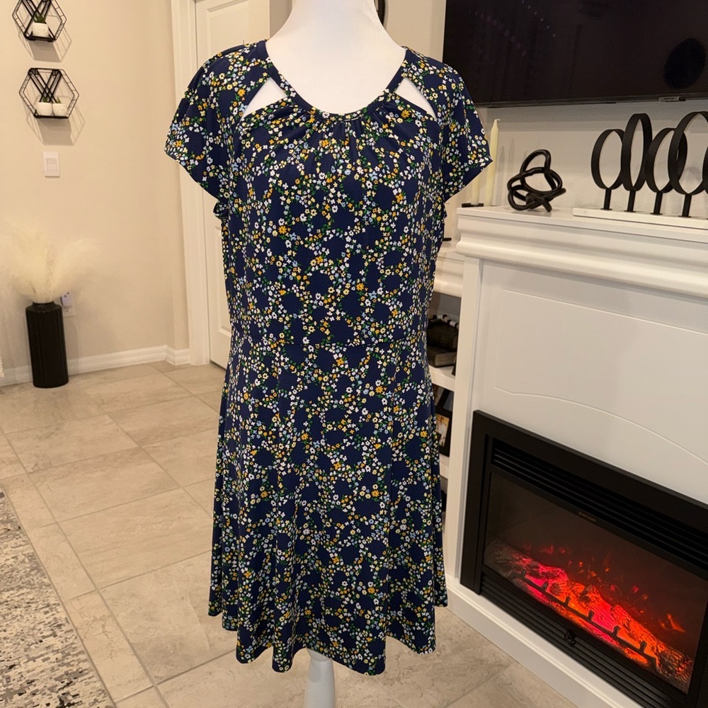 Michael Kors Navy Floral Mini Dress Size Large